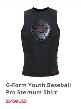 G-Form Youth Baseball Pro Sternum Shirt - Black with Red Logo